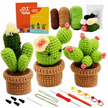 Zestaw do szydełkowania DIY – Mini Kaktusy (3 szt.)