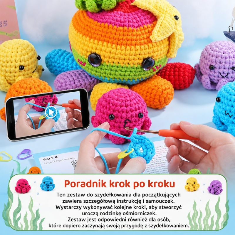Zestaw do szydełkowania DIY – rodzina ośmiorniczek - produkt wyplatamy.pl 4