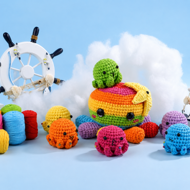 Zestaw do szydełkowania DIY – rodzina ośmiorniczek - produkt 6