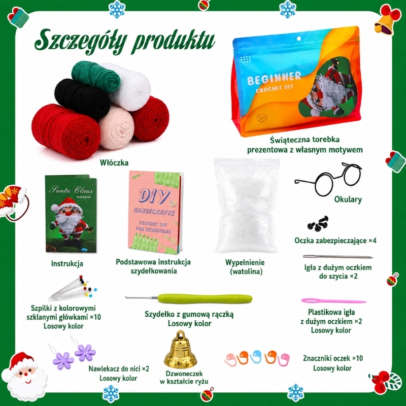 Zestaw do szydełkowania DIY – Świąteczna Laleczka Mikołaj - produkt wyplatamy.pl 4
