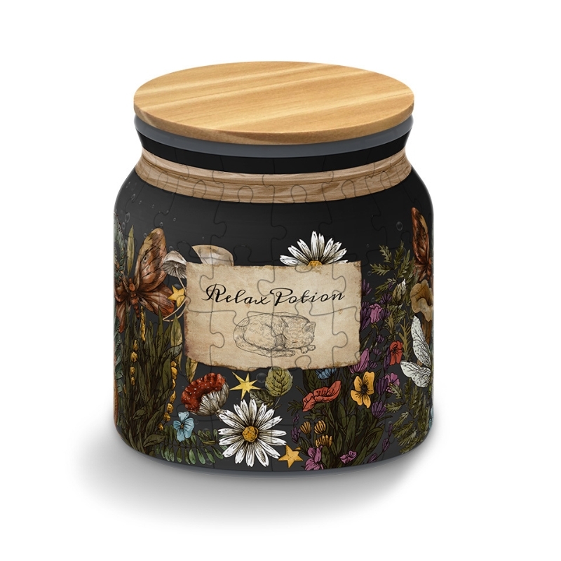 Czarny słoik w leśne kwiaty – Relax Potion puzzle 3D - produkt wyplatamy.pl 1