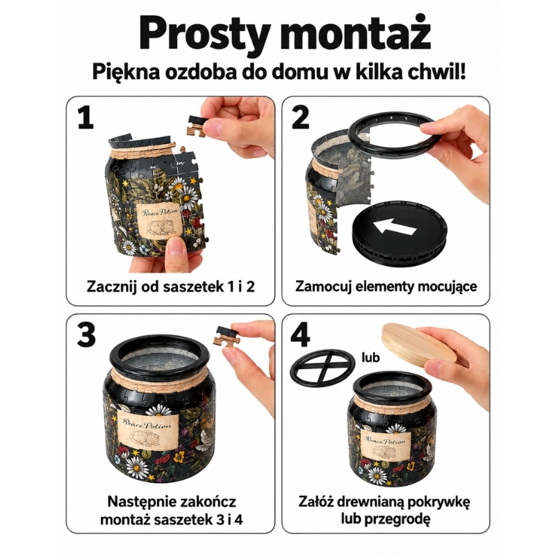 Czarny słoik w leśne kwiaty – Relax Potion puzzle 3D - produkt wyplatamy.pl 6