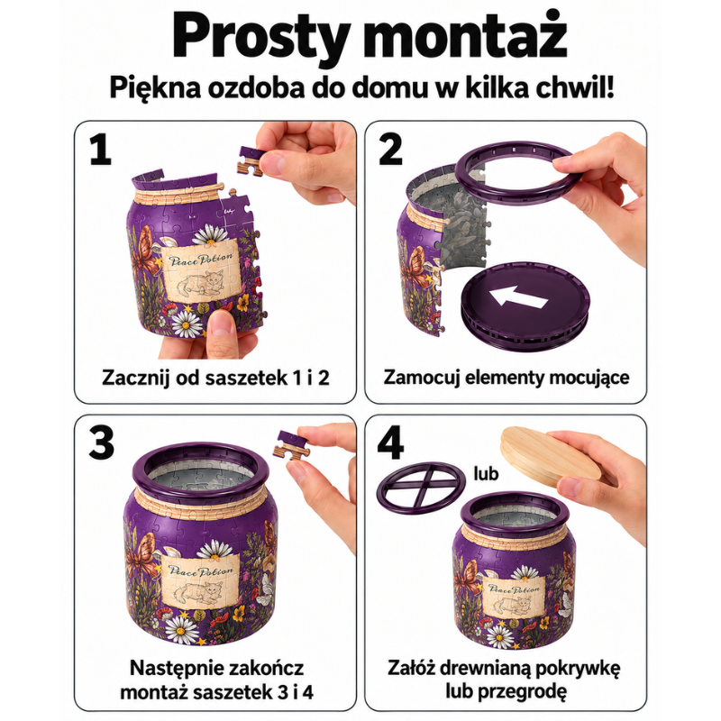 Fioletowy słoik w leśne kwiaty – Peace Potion puzzle 3D - produkt wyplatamy.pl 5