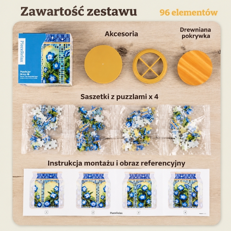 Słoik w niebieskie kwiaty i mozaikę – The Baby Blue Eyes puzzle 3D - produkt wyplatamy.pl 5