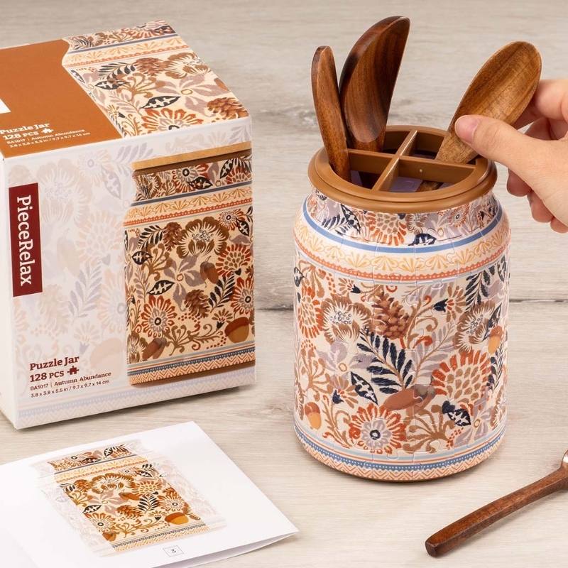 Słoik w jesienne kwiaty i żołędzie – Autumn Abundance puzzle 3D - produkt wyplatamy.pl 6