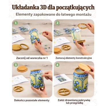 Duży słoik w niebieskie kwiaty i mozaikę – The Baby Blue Eyes puzzle 3D - produkt 6