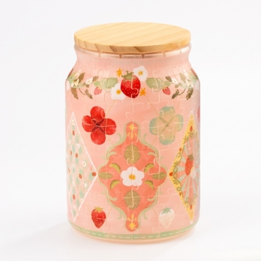 Duży słoik w truskawki z drewnianym wieczkiem – Strawberry Days puzzle 3D