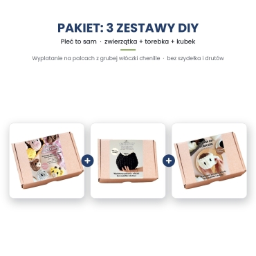 Pakiet kreatywny do wyplatania – kubek, zwierzątka i torebka