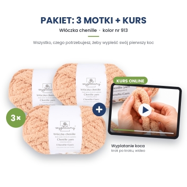 Kurs wyplatania koca + 3 motki chenille nr 913