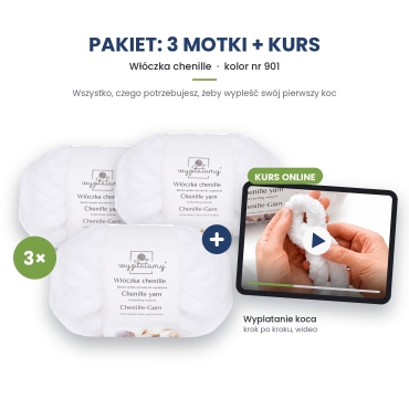 Kurs wyplatania koca + 3 motki chenille nr 901
