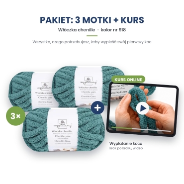 Kurs wyplatania koca + 3 motki chenille nr 918