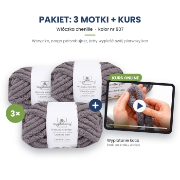 Kurs wyplatania koca + 3 motki chenille nr 907
