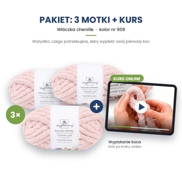 Kurs wyplatania koca + 3 motki chenille nr 909