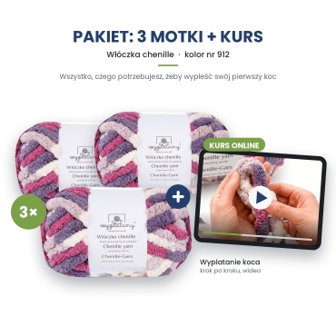 Kurs wyplatania koca + 3 motki chenille nr 912