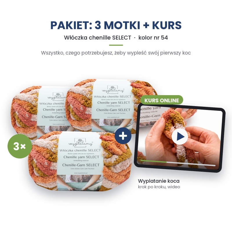 Kurs wyplatania koca + 3 motki chenille select nr 54