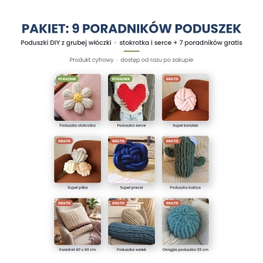 Poduszki DIY – pakiet 9 poradników poduszek z grubej włóczki