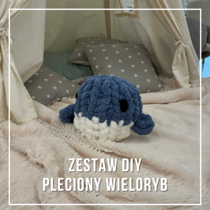 DIY Zestaw maskotka wieloryb pleciony metodą wyplatania na rękach